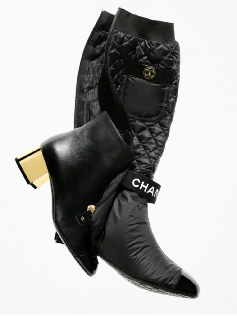 CHANEL Boots  Two way quilted leather  CC logo Runway size 40
